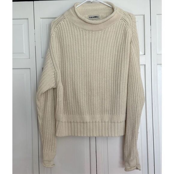 LalaMia drop shoulder white knit mock neck sweater M - Picture 3 of 9